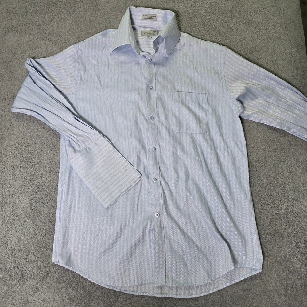 Fratello Mens 16.5 34-35 Dress Shirt Blue Herringbone French Cuff Button Down